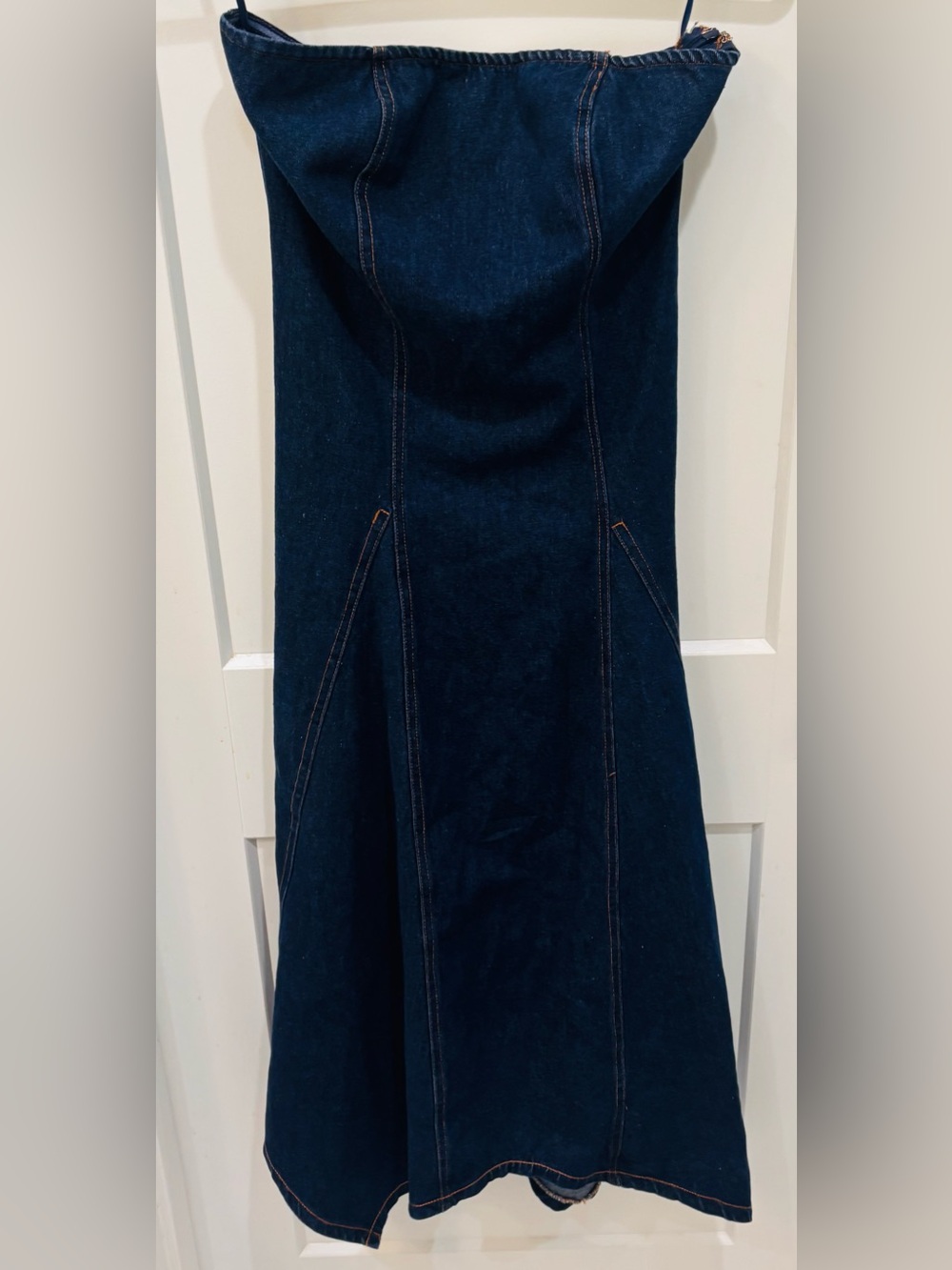 NWT Le Lis Strapless Indigo Denim maxi dress. Size Small